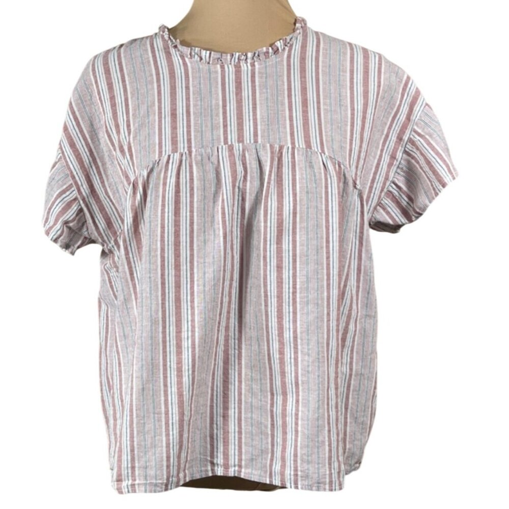 Eyeshadow Cotton Babydoll Top Shirt Pink Grey Stripe Size XL Extra Large